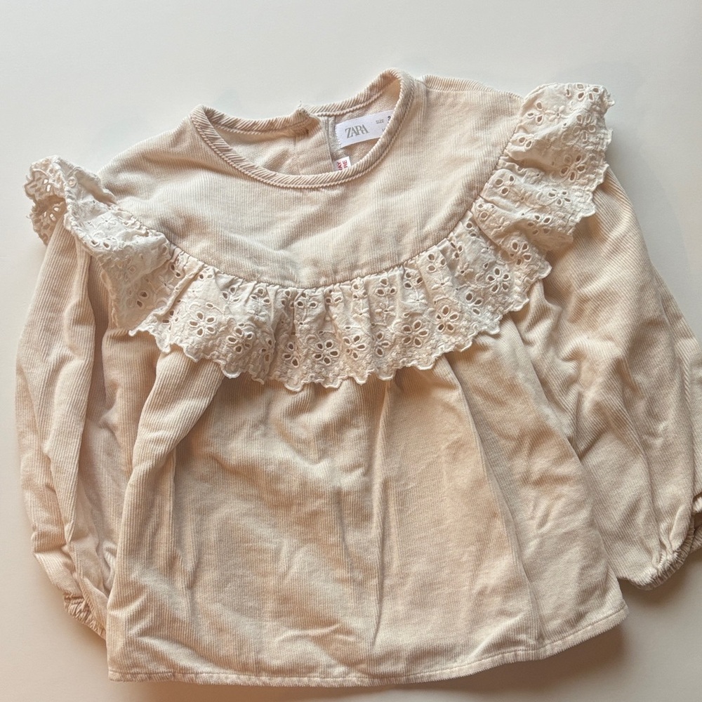 Zara Girls Corduroy Eyelet Top 3-4Y